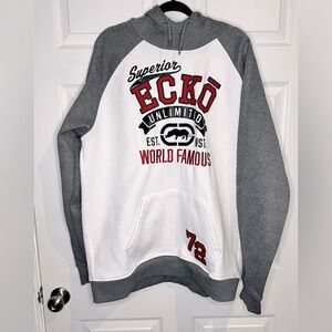 Ecko Unltd. Men's Grey/White Heavyweight Hoodie - Size 2XL